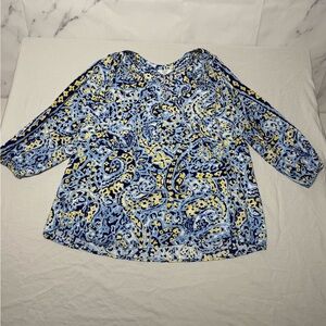 Crown & Ivy Blue and White Boxy 3/4 Sleeve Blouse